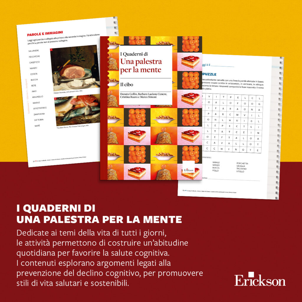 La copertina e l'interno del libro I Quaderni di Una palestra per la mente. Il cibo